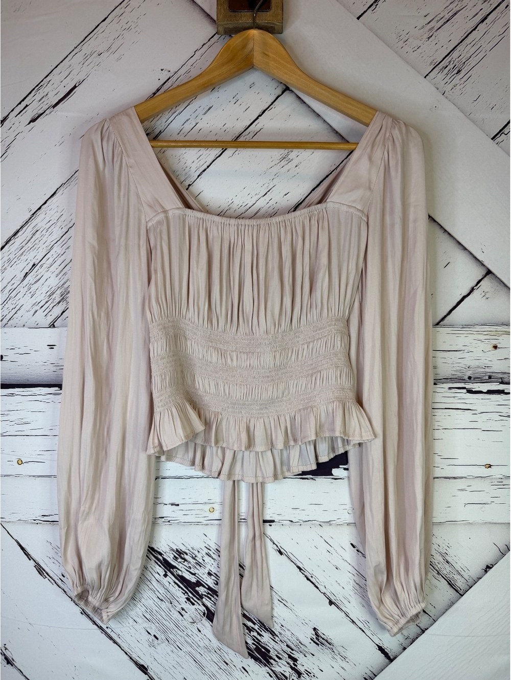 ASTR the Label Cloud Ten Boho Coquette Ziva Plisse Peplum Top Blouse Women M